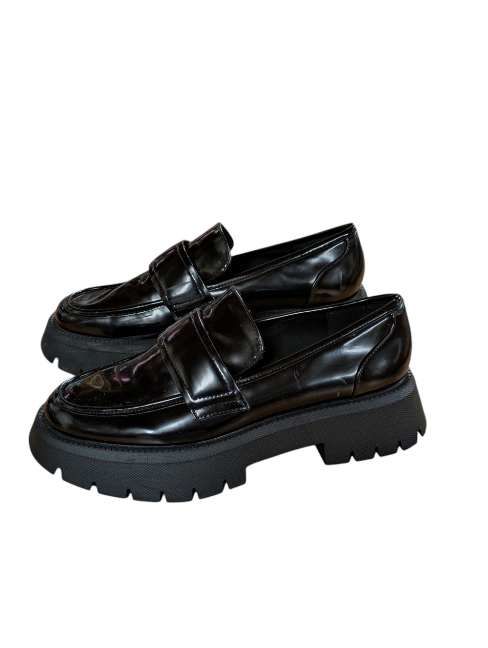 Zara Lug Sole Platform Loafer Glossy Black Size 40 - Picture 9 of 9